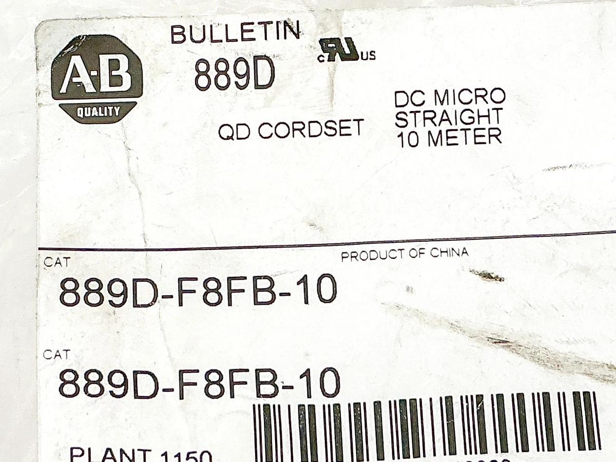 New Allen Bradley 889D-F8FB-10 QD Cordset DC Micro Straight 10M