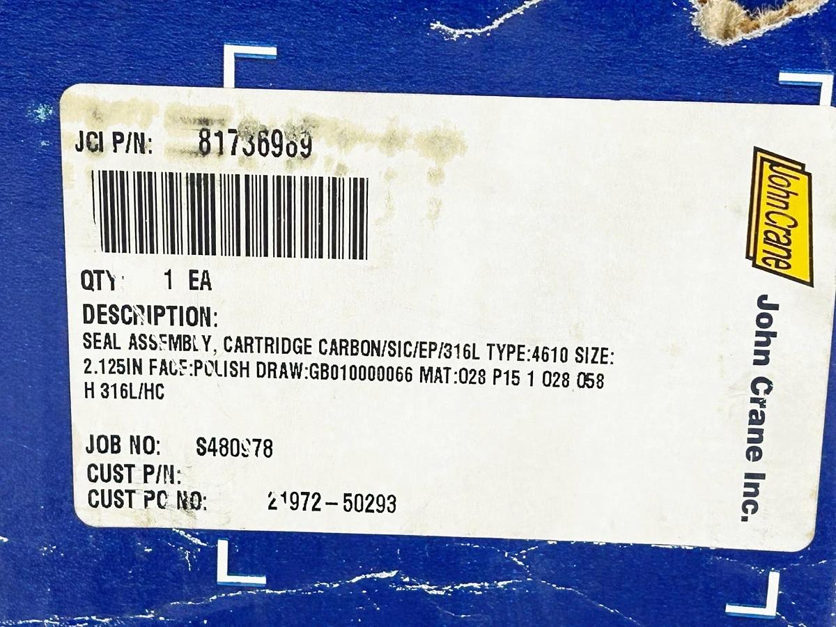 New John Crane 81736969 Cartridge Seal Assembly Type 4610 Size 2.125" 81736484