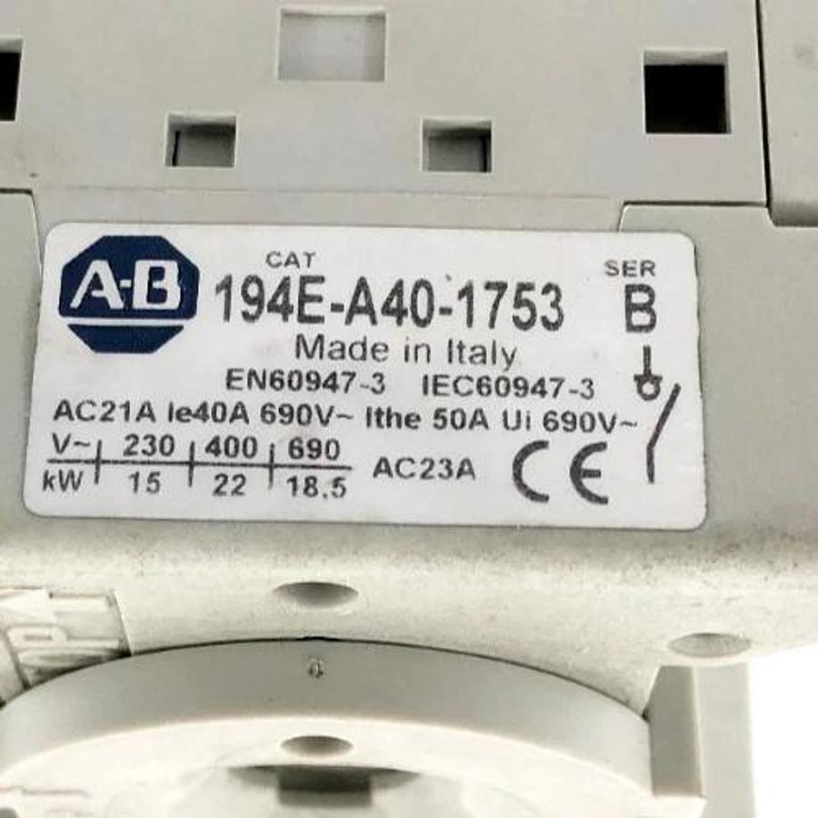 New Allen Bradley 194E-A40-1753 Ser. B Load Switch 40A 600VAC 3 Pole - No Box