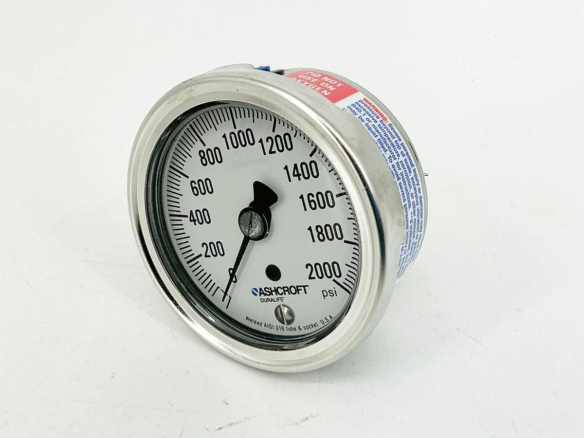 New Ashcroft 25-1009-SW-02B-2000# Pressure Gauge 0-2000PSI 2.5" Face 1/4" NPT