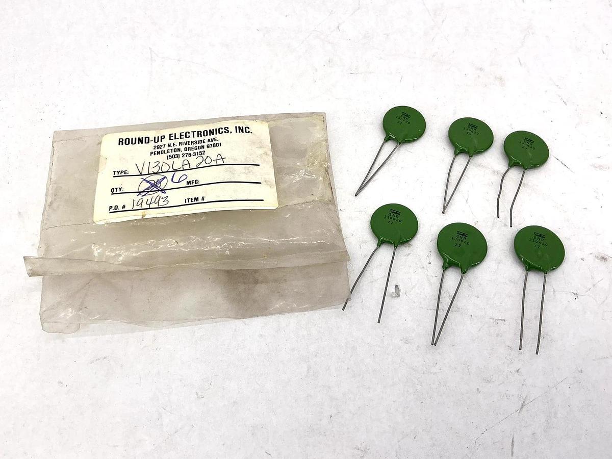 Lot of 6 New Round-Up Electronics V130LA20A Metal Oxide Varistor Green 130K20