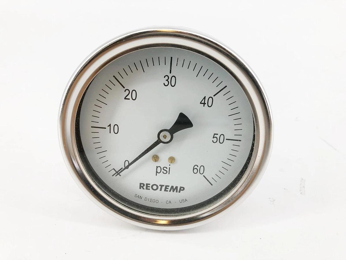 New Reotemp PG40-S2-C4-P17 Gauge SS/Brass 0-60psi 1/4" Back Mount