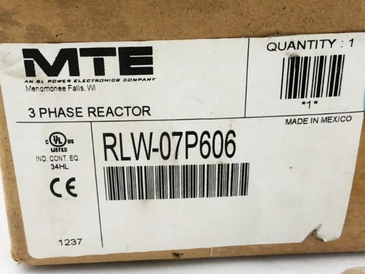 New MTE RLW-07P606 Reactor 3 Phase 7.6A 600VAC