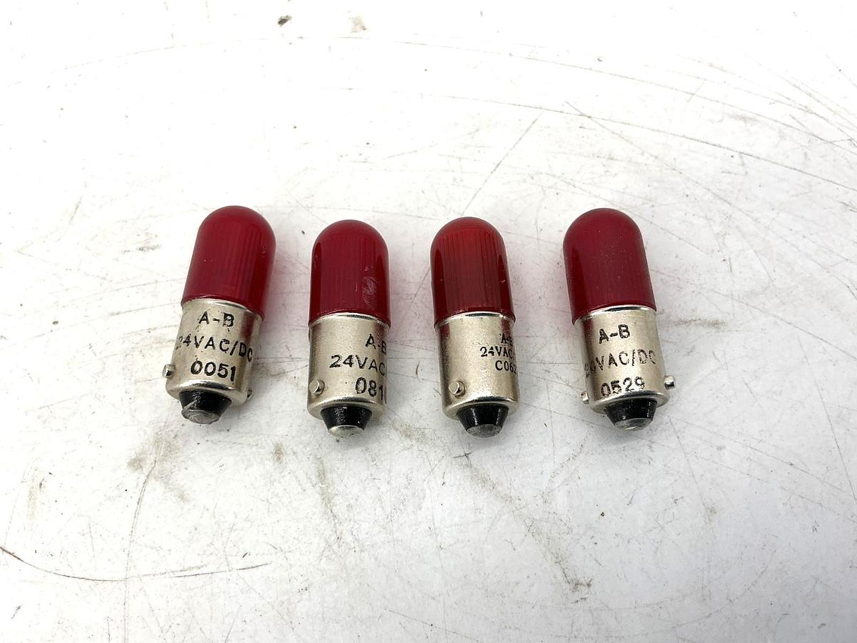 Used Lot of 4 Allen Bradley 800T-N319R Pilot Light Red LED Lamp 24VAC/VDC