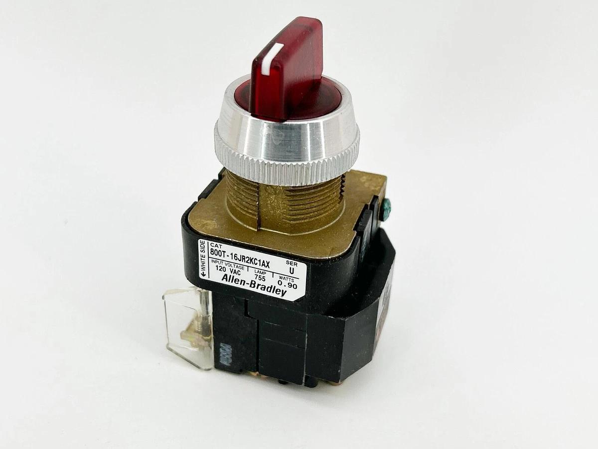 New Allen Bradley 800T-16JR2KC1AX 30MM 3 POS Red 120V Ser.U