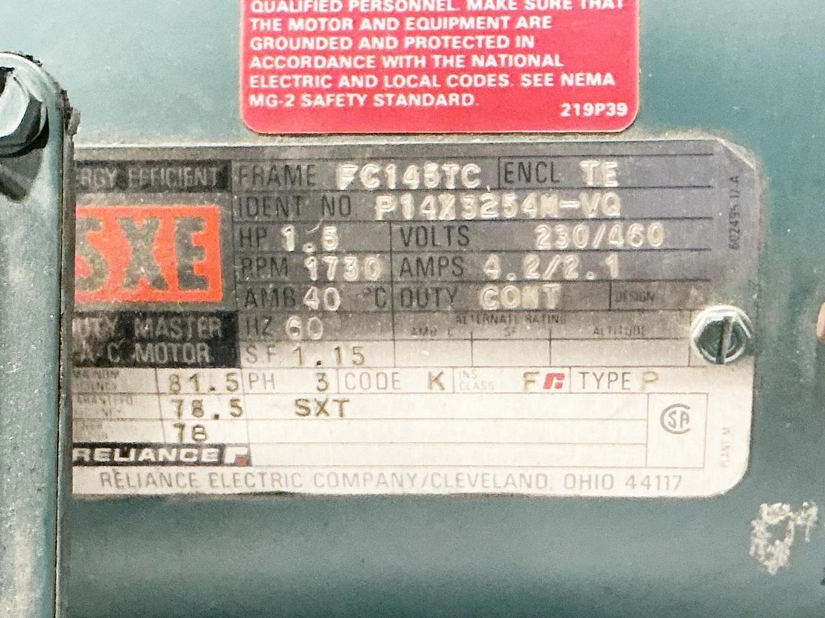 Used Reliance P14X3254M-VQ Electric Motor 1.5HP 460V 4.2A 1730RPM 3PH FC145TC
