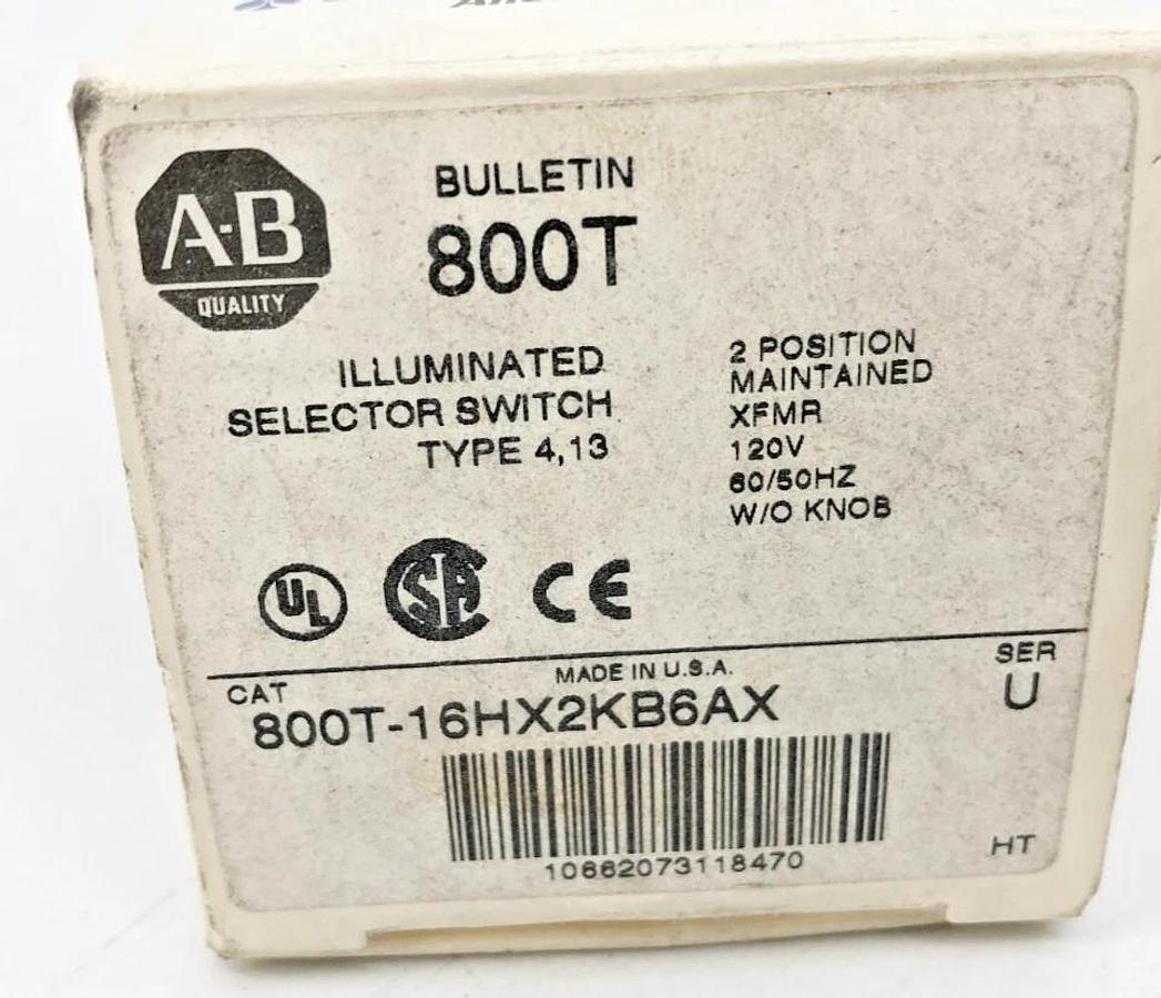 New Allen-Bradley 800T-16HX2KB6AX Ser. U Illuminated Selector Switch 2-Pos 120V