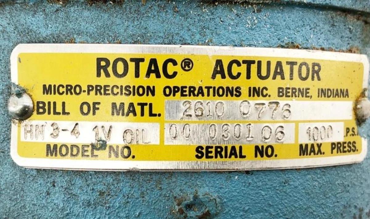 New Rotac HN 3-4 1V OIL Actuator 1000psi 1-1/4" Shaft - No Box
