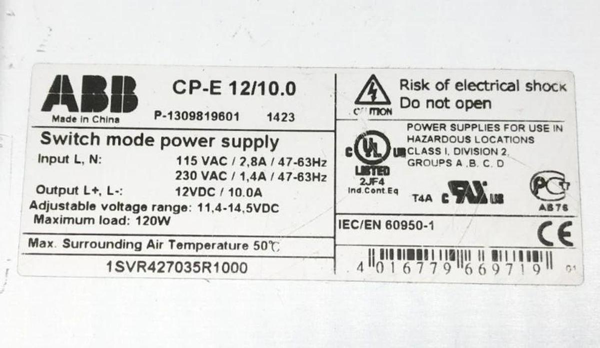 New ABB CP-E 12/10.0 Power Supply In:115/230VAC Out: 12VDC/10A