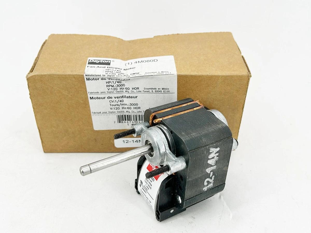 Dayton 4M080D Fan and Blower Motor 1/40HP 3000RPM 120Vac 60Hz 1:44AMP
