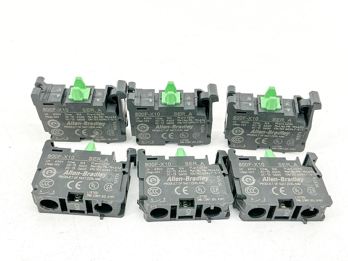 New Lot of 6 Allen Bradley 800F-X10 Contact Block 690V 10A Ser.A -No Box