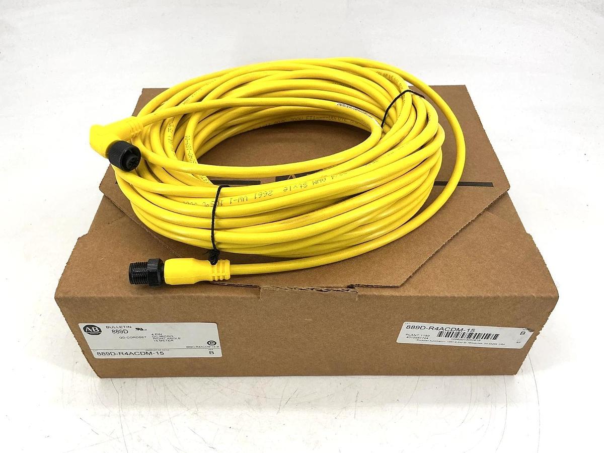 New Allen Bradley 889D-R4ACDM-15 Ser B QD Cordset 4-Pin Right Angle