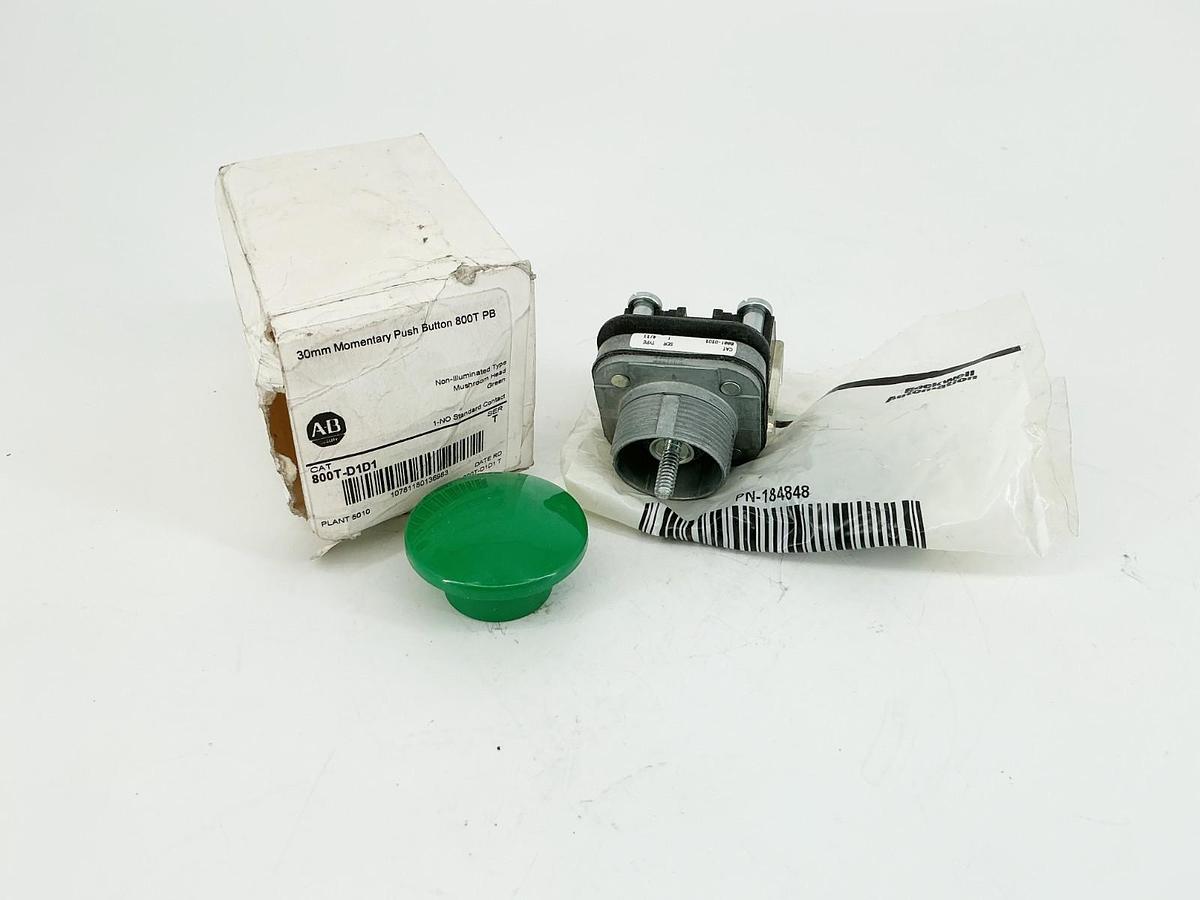 New Allen Bradley 800T-D1D1 Momentary Push Button Green Mushroom Head