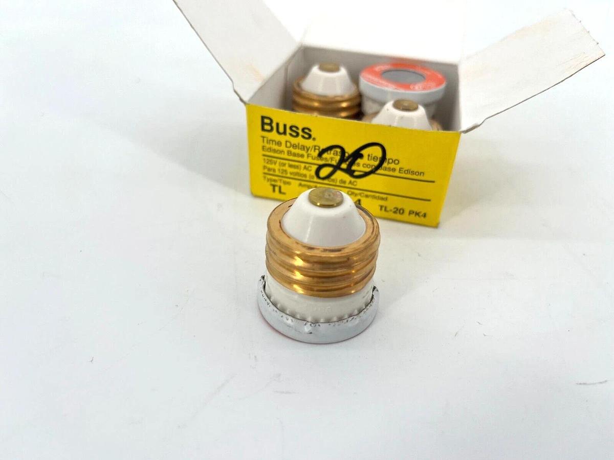 Box of 4 New Bussmann TL-20 Plug Fuses 20A 125VAC Time Delay