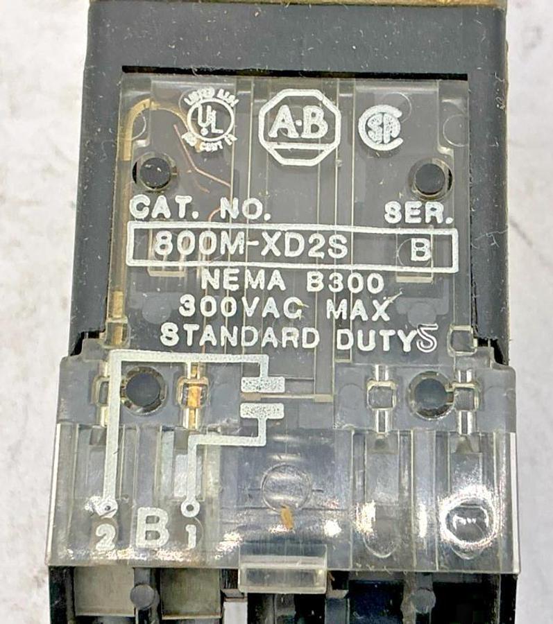 Used Lot of 3 Allen Bradley 800MR-B6 Ser A Pushbutton w/ 800M-XD2S Contact Block