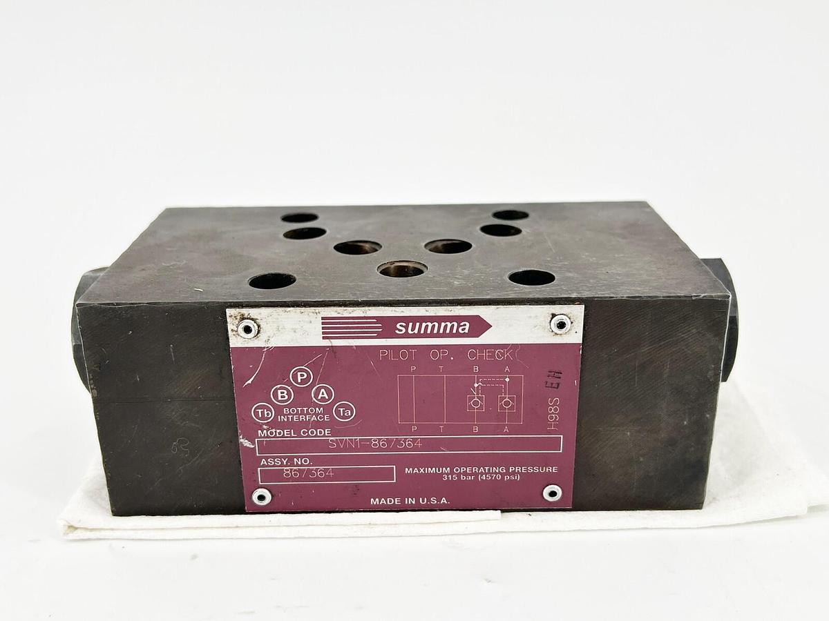 Used Summa SVN1-867364 Pilot OP Check Valve 4570PSI 315Bar