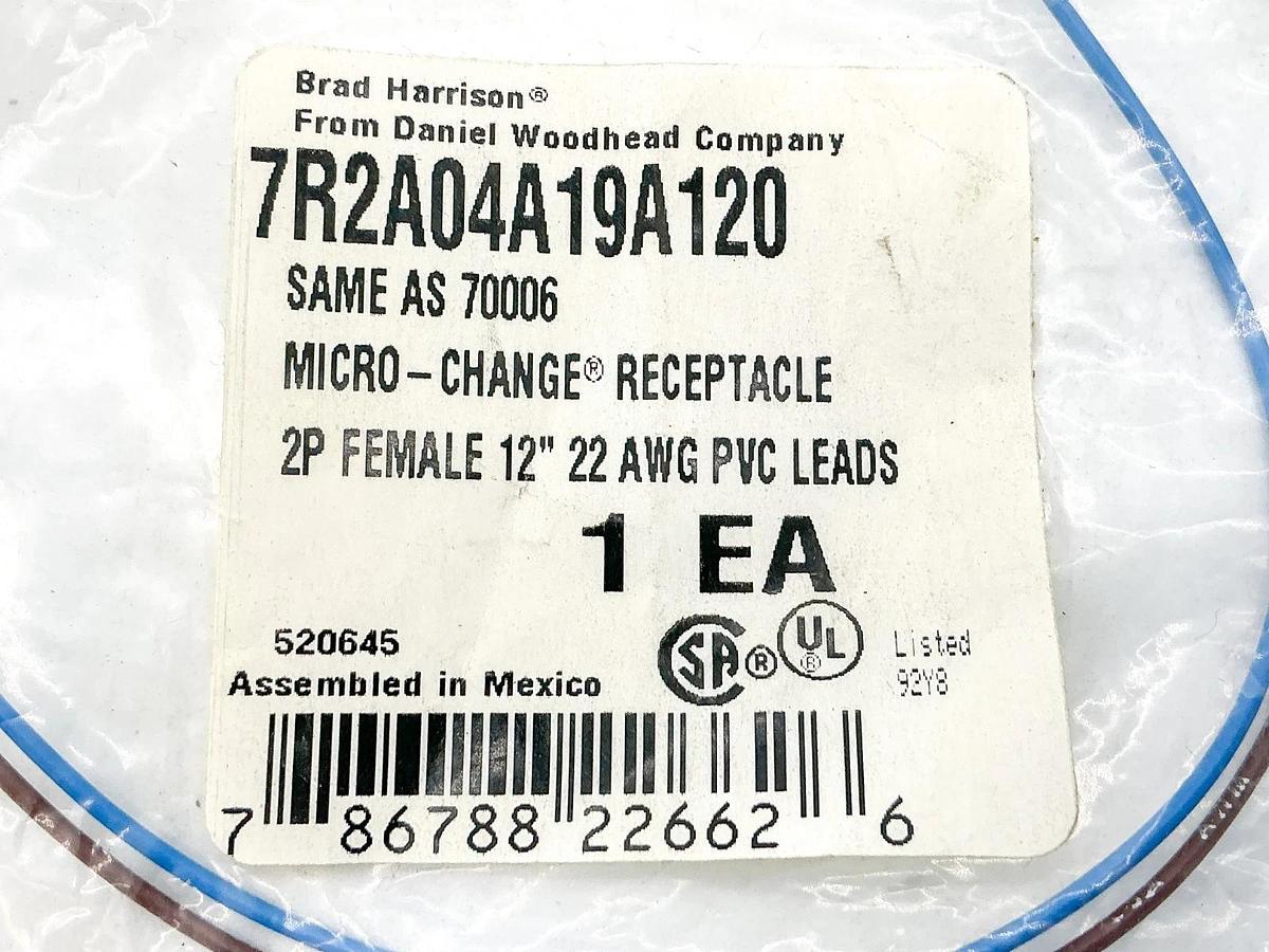 New Lot of 3 Brad Harrison 7R2A04A19A120 Receptacle 2P Female 12" AWG 70006
