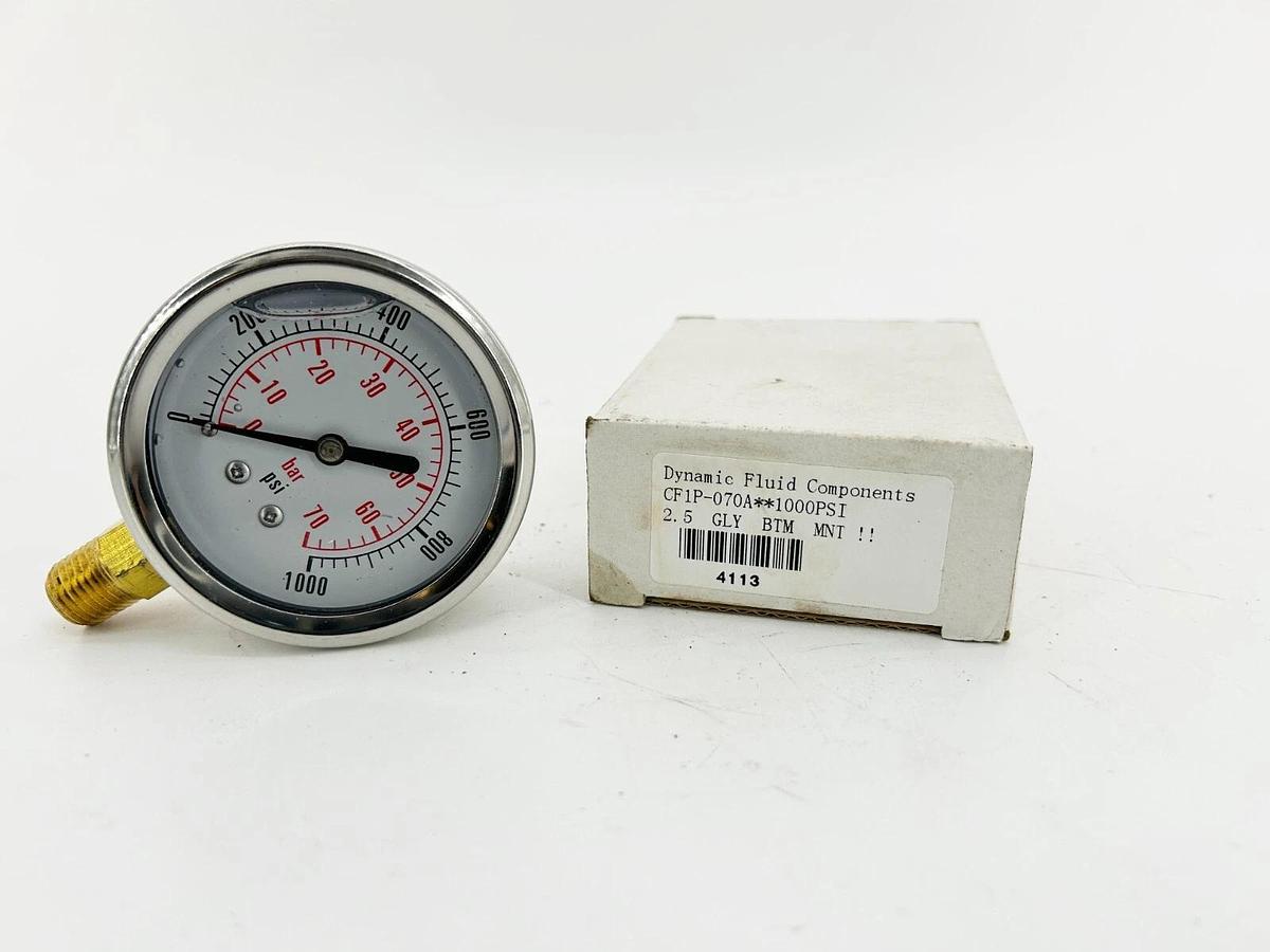 New Dynamic Fluid CF1P-070A Pressure Gauge 1000PSI