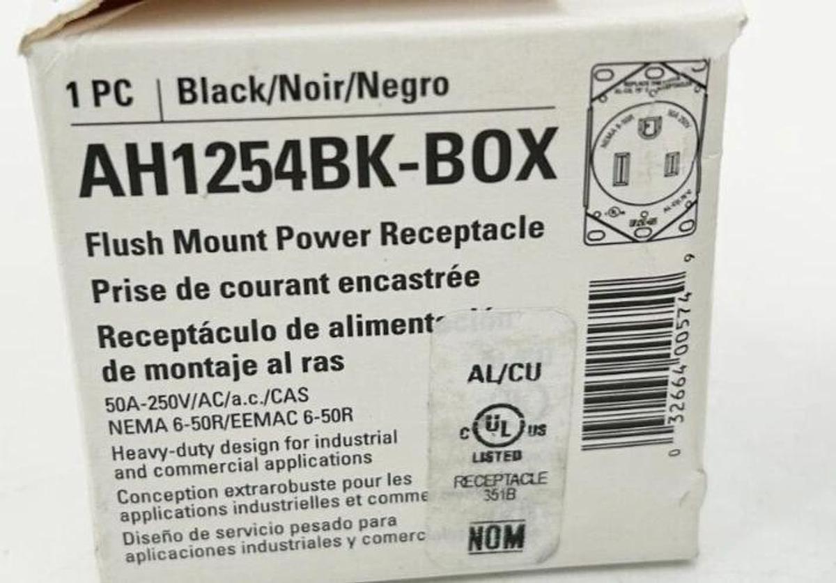 New Lot of 2 Eaton AH1254BK-BOX Flush Mount Power Receptacle