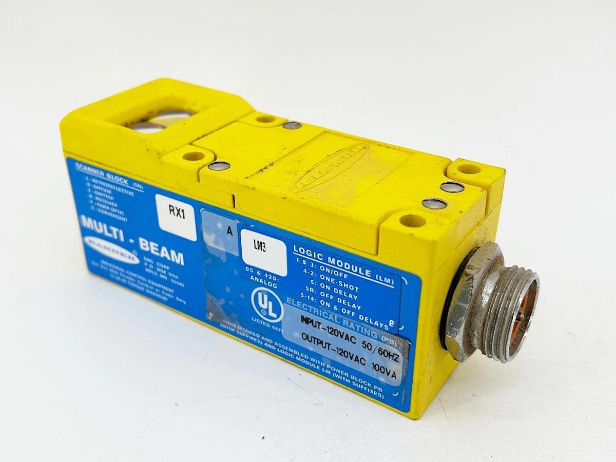 Used Banner Engineering RX1 Photoelectric Scanner Block 120V 50/60Hz 100VA RX1-A-LM3