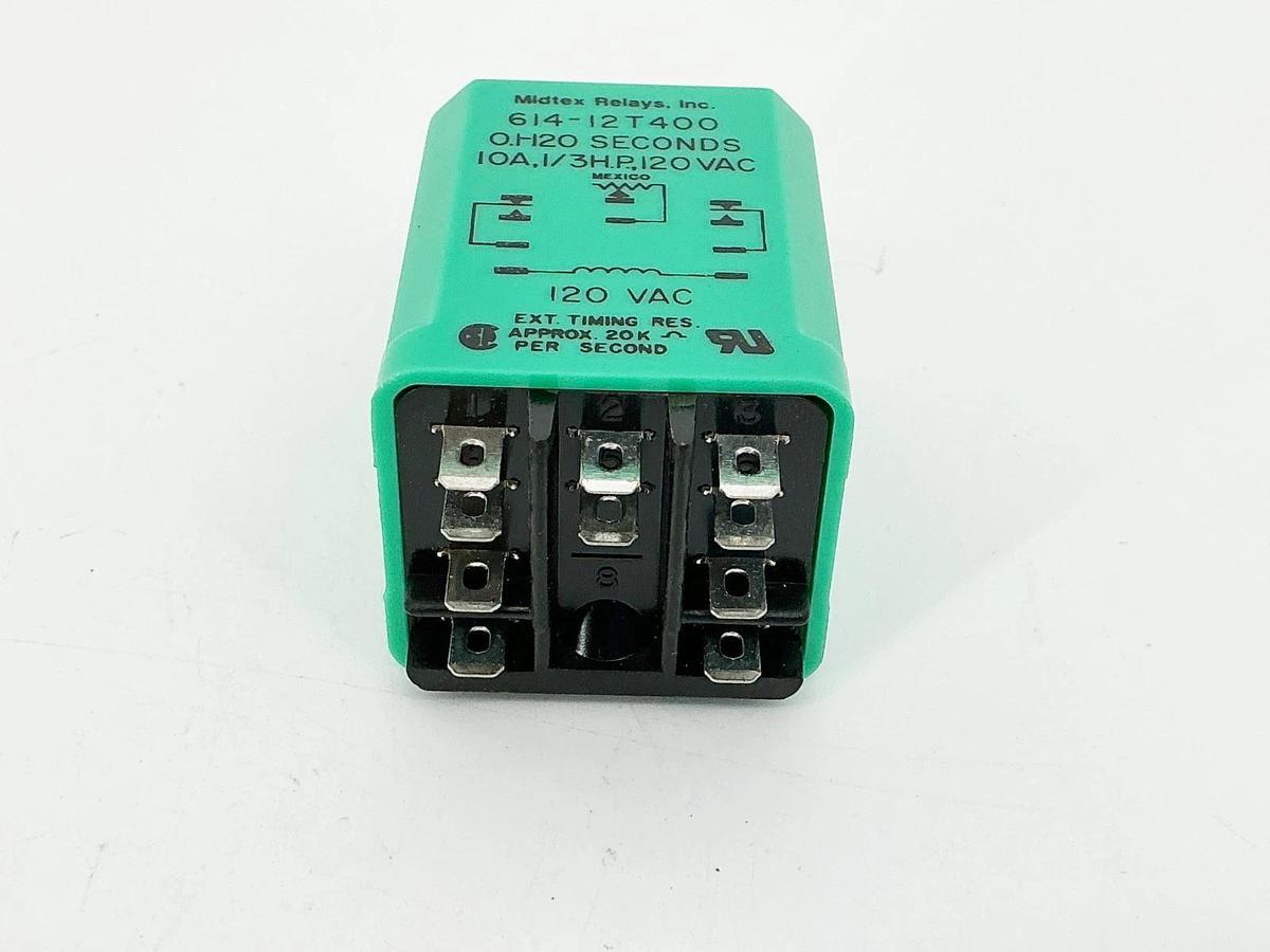 New Midtex 614-12T-400 Relay 0H20 Seconds 10A 1/3HP 120Vac - No Box