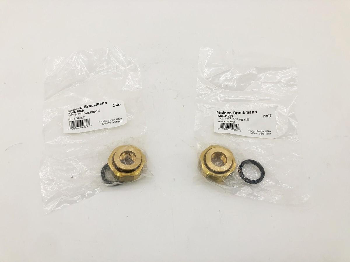 Lot of 2 New Residio Braukmann K06U1069 Tailpiece Nut & Gasket 1/2" NPT