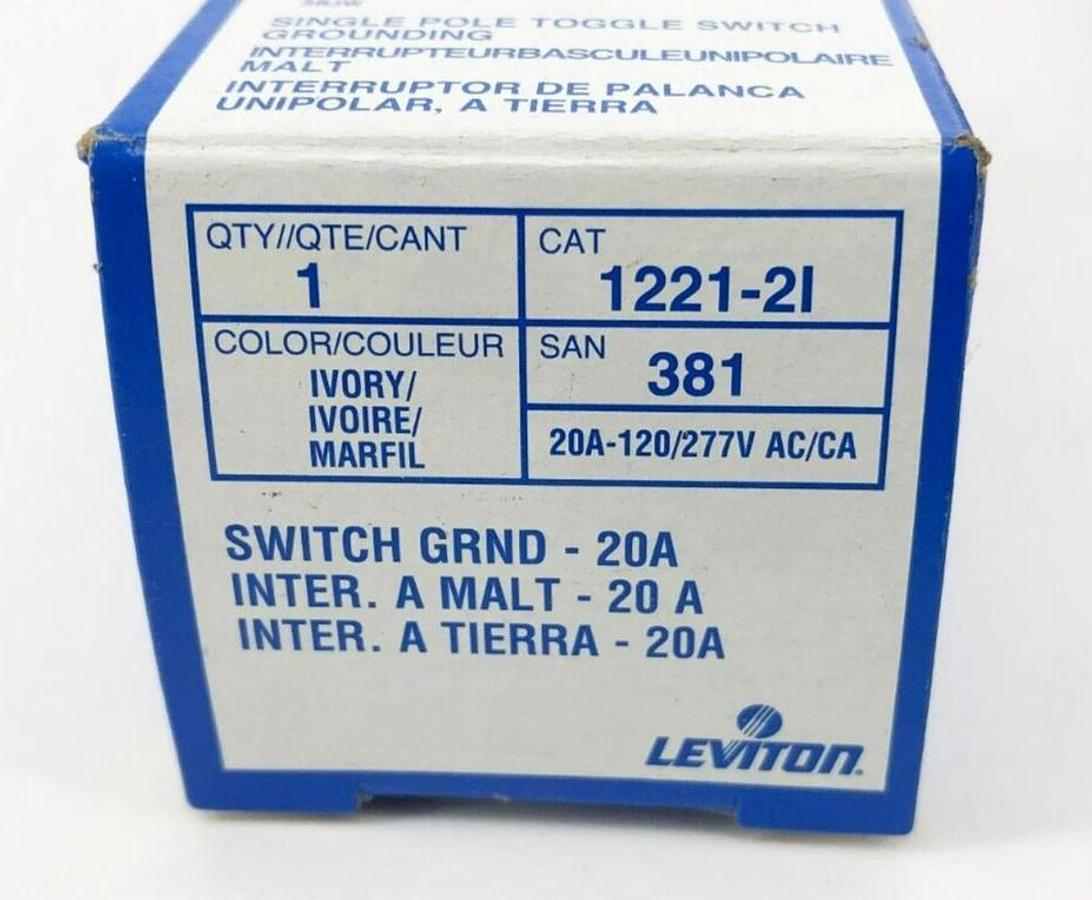 Lot of 2 New Leviton 1222-2I Double-Pole AC Quiet Switches Ivory 20A 120/277V
