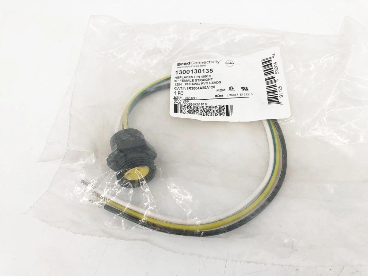 Lot of 2 New Brad Connectivity 1300130135 Receptacle 3P Female 12" #16AWG