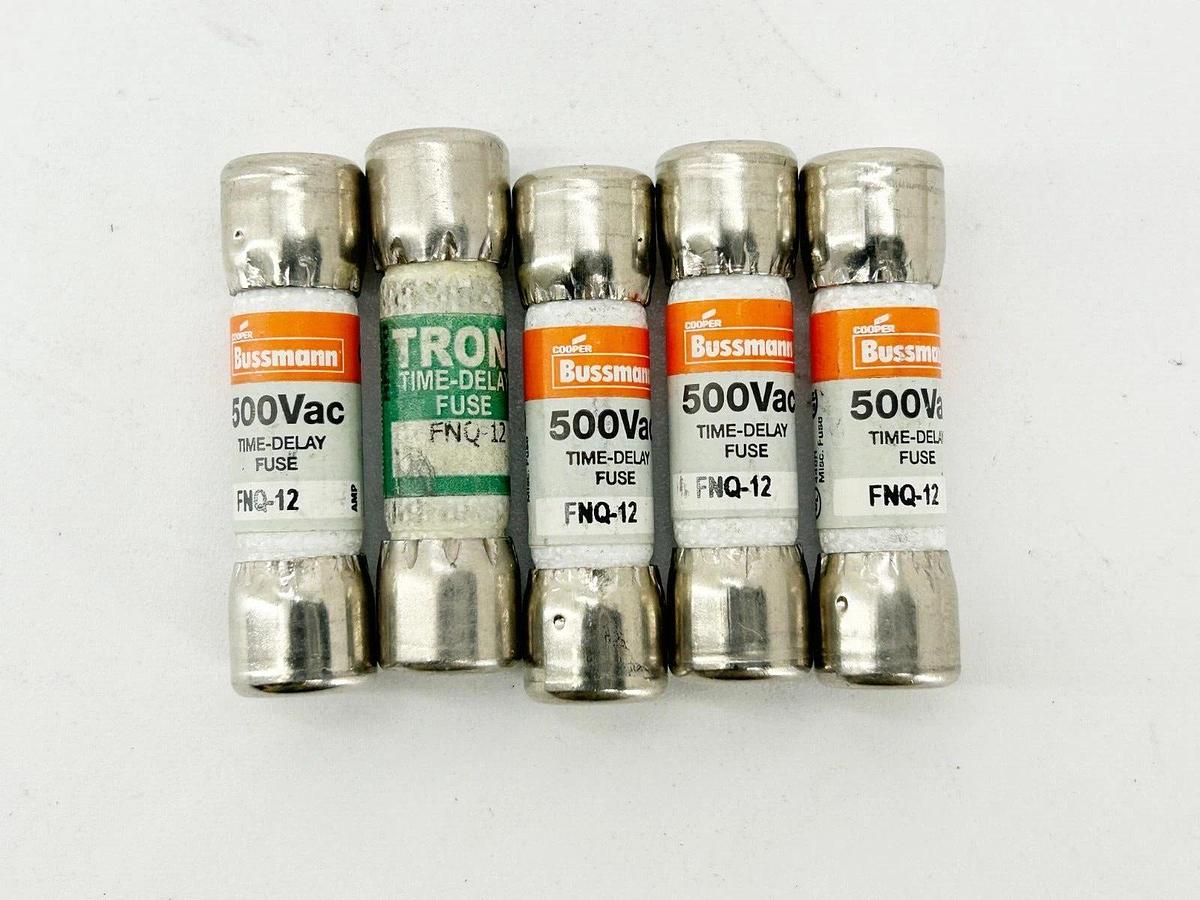 New Lot of 5 Bussmann FNQ-12 Time Delay Fuse 12A 500VAC