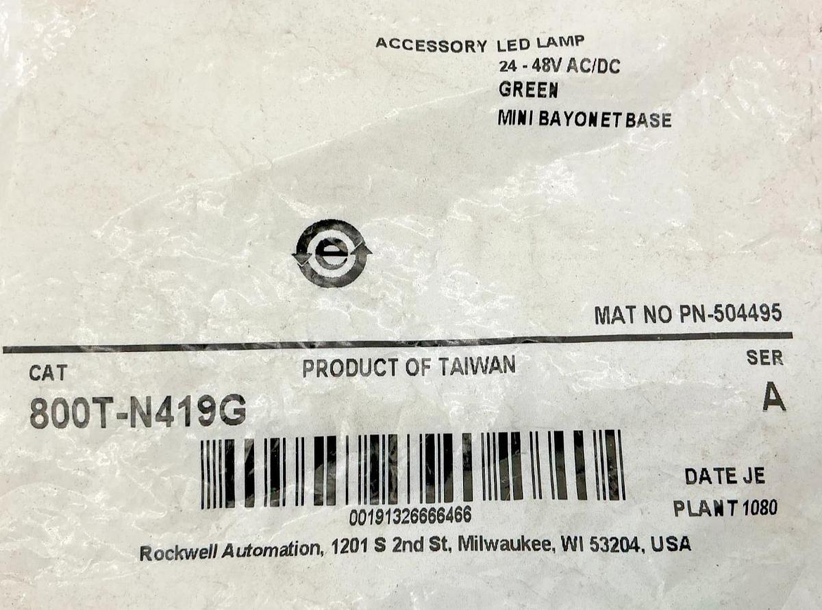 New Allen Bradley 800T-N419G Ser A Pilot Light Accessory LED Lamp Bulb 48V Green