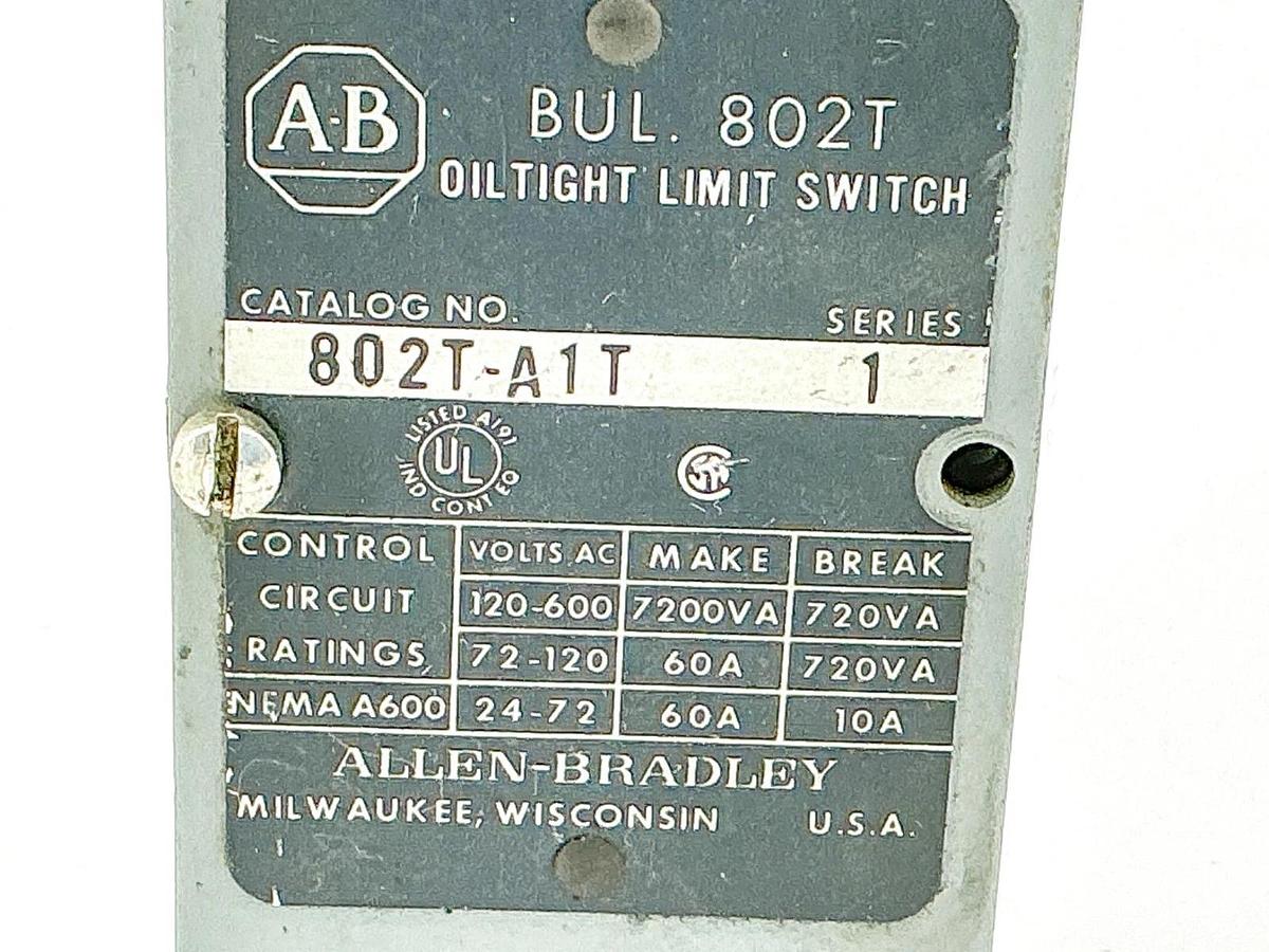 Used Allen Bradley 802T-A1T Oiltight Limit Switch 600V 60A 7200VA Ser.1