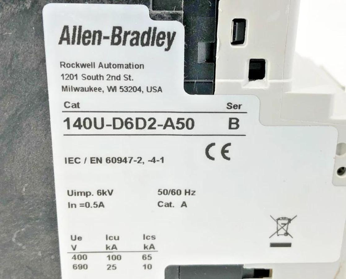 New Allen Bradley 140U-D6D2-A50 Ser. B Circuit Breaker 0.5A 6kV 2-Pole