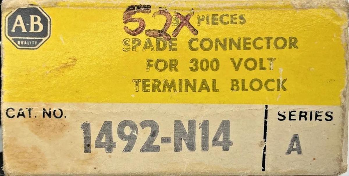 Box of 52 New Allen Bradley 1492-N14 Ser A Spade Connector for 300V Term. Block