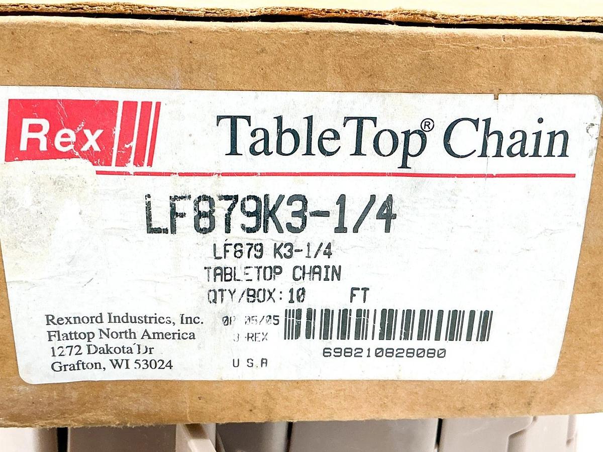 New Rexnord LF879K3-1/4 TableTop Chain 10FT 10177724 LF879 K3-1/4
