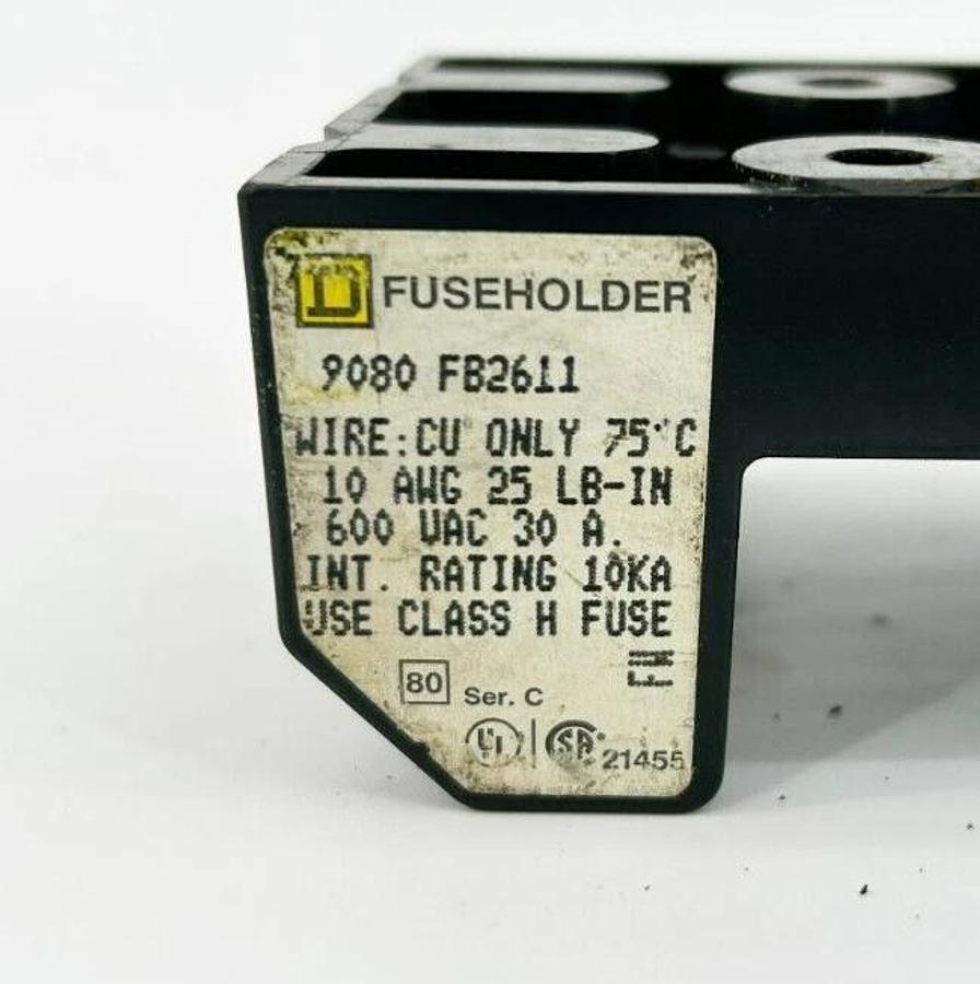 New Square D 9080 FB2611 Fuse Holder, 2P 600V, 30 A