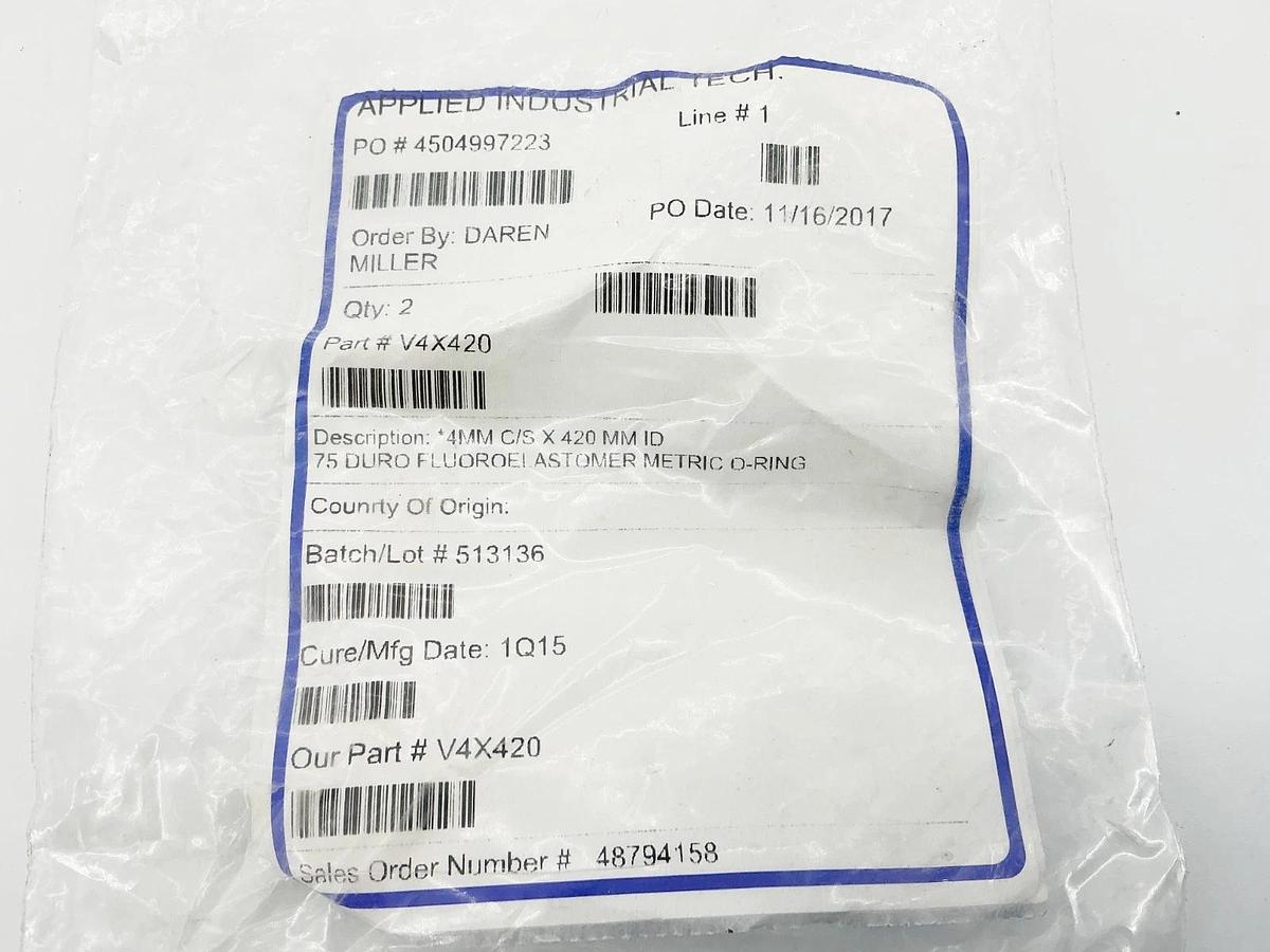 New Lot of 2 Applied Industrial Tech V4X420 O-Rings 4MM C/S 420MM ID 75