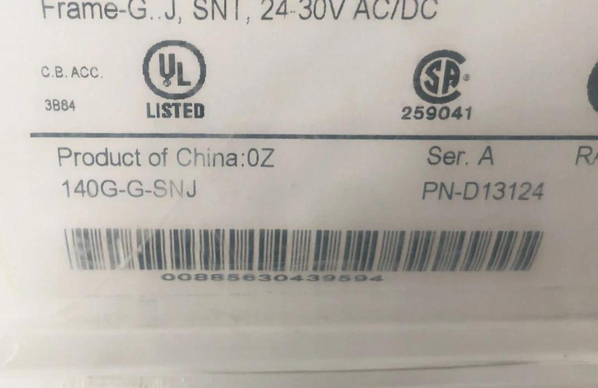New Allen Bradley 140G-G-SNJ Ser. A Shunt Trip Frame G..J 24-30VAC/DC