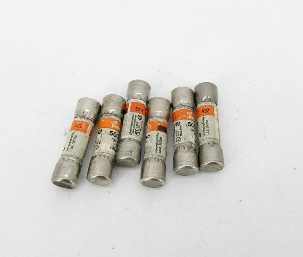 Lot of 6 New Bussmann FNQ-12 Time Delay Fuses 12A 500V