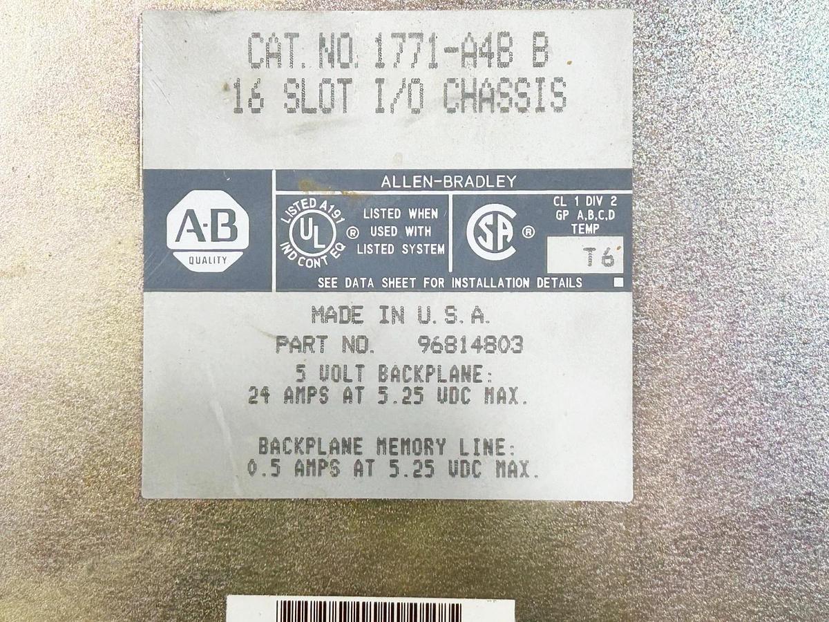 Used Allen Bradley 1771-A4B I/O 16 Slot PLC Chassis Rack 24A 5.25VDC