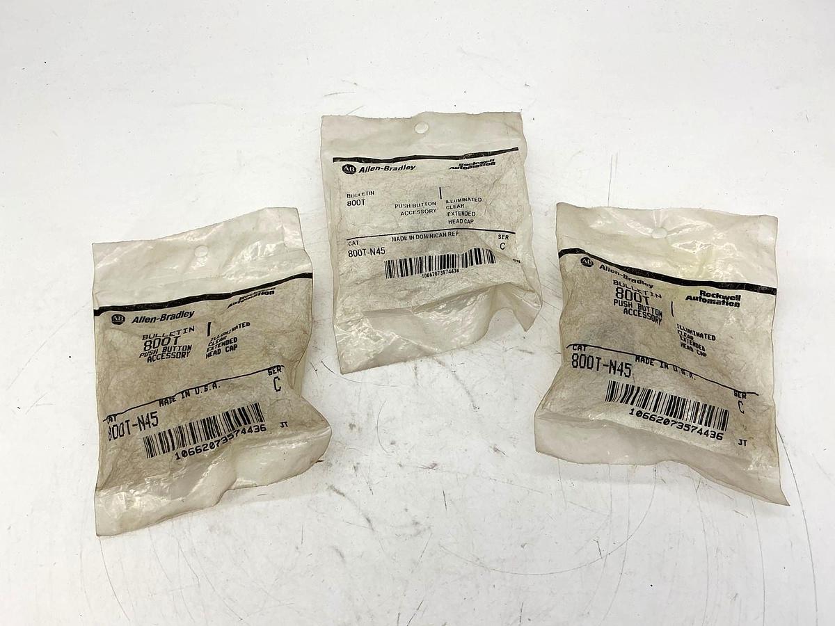 Lot of 3 New Allen Bradley 800T-N45 Ser C Push Button Illuminated Clear Head Cap