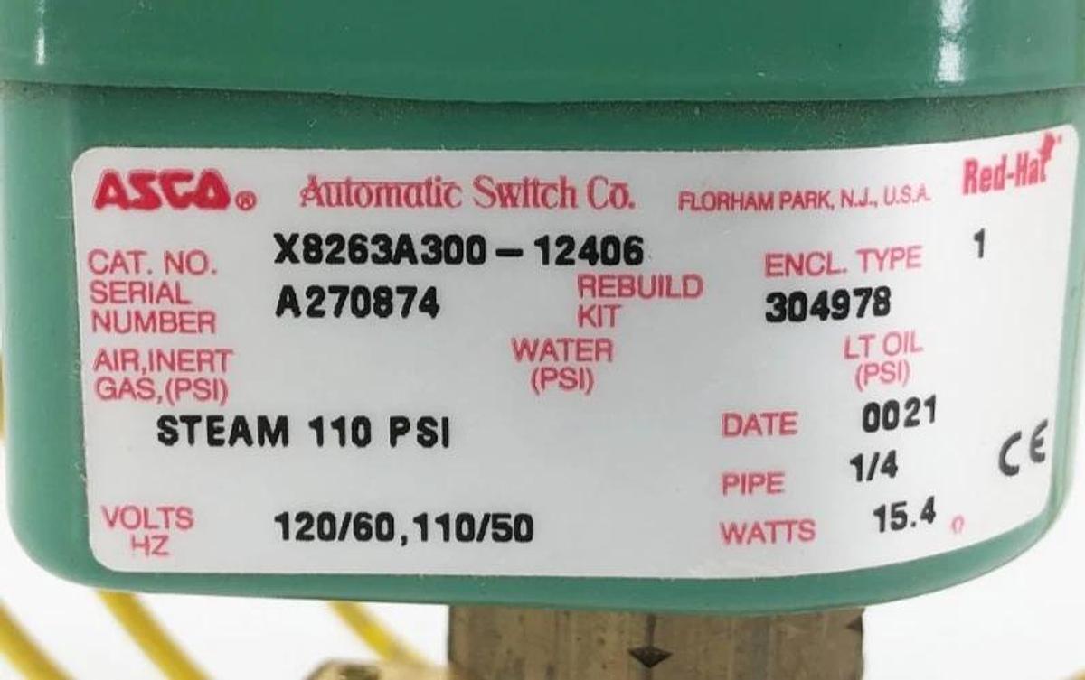 New Asco X8263A300-12406 Solenoid Valve 120/60 110/50 1/4" NPT