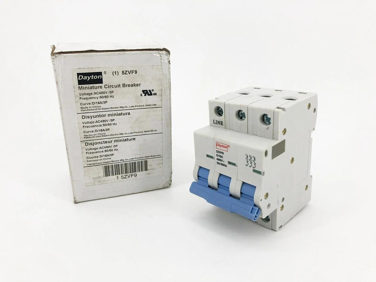 New Dayton 5ZVF9 Circuit Breaker 480V 16A 3 Pole