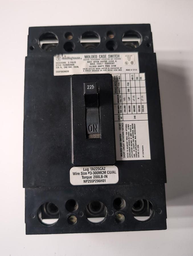 Used Westinghouse HMCP015E0C Ser C Motor Circuit Breaker 3-Pole 15A 600VAC
