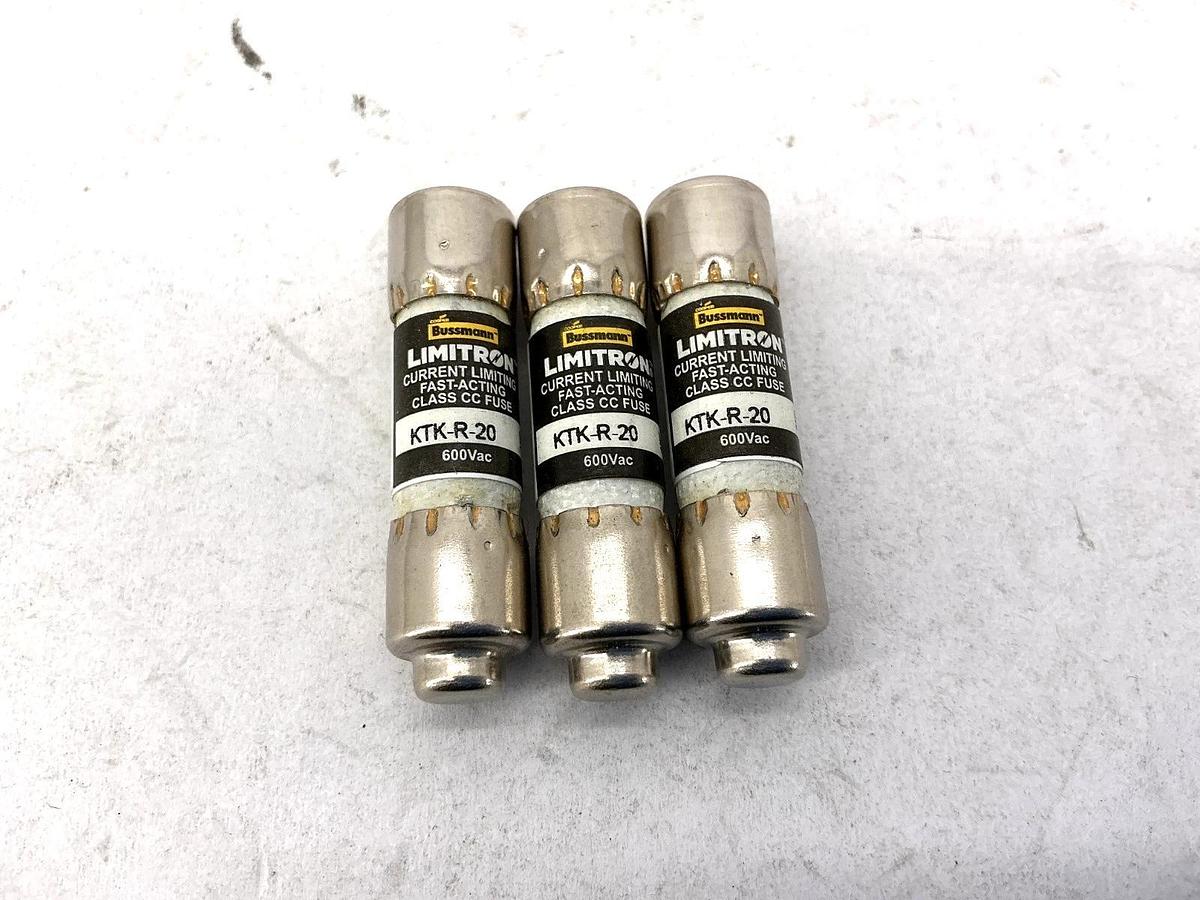 Lot of 3 New Bussmann KTK-R-20 Limitron Current-Limiting Class CC Fuse 20A 600V