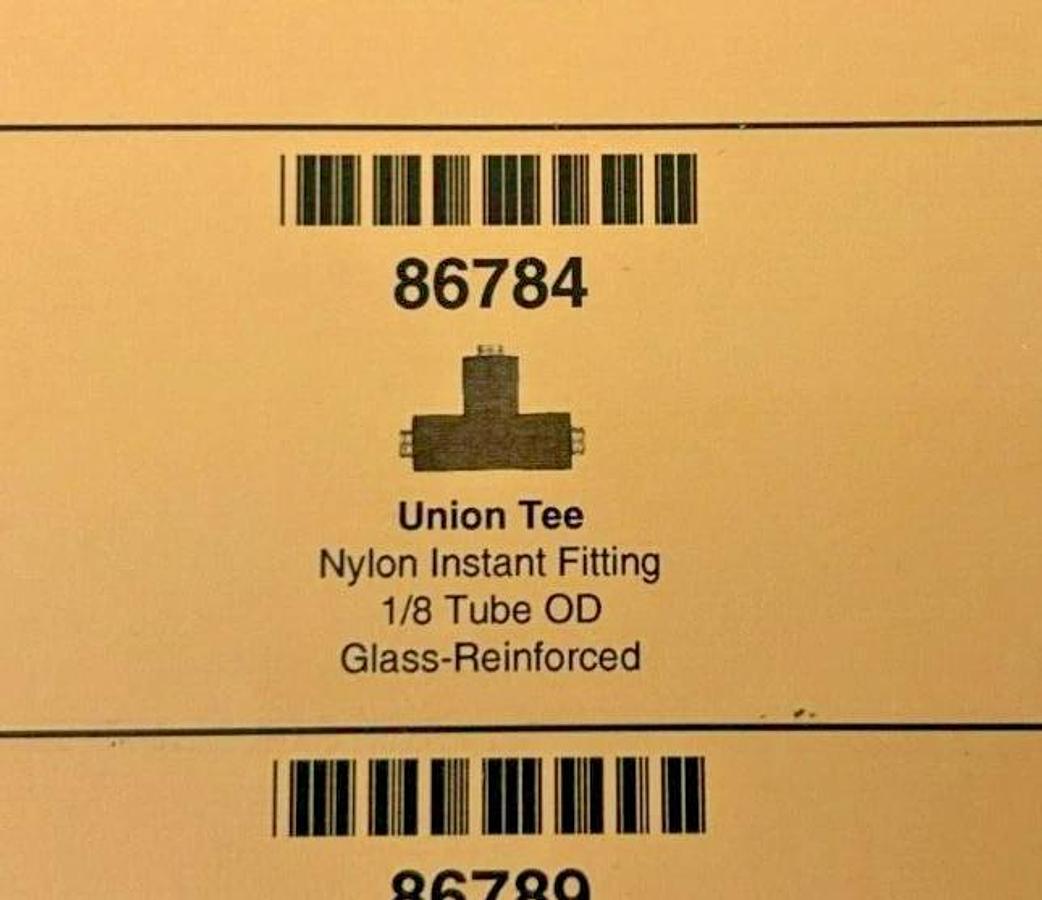 Lot of 5 New Lawson 86784 Union Tees, 1/8" OD, Glass Reinforced Nylon