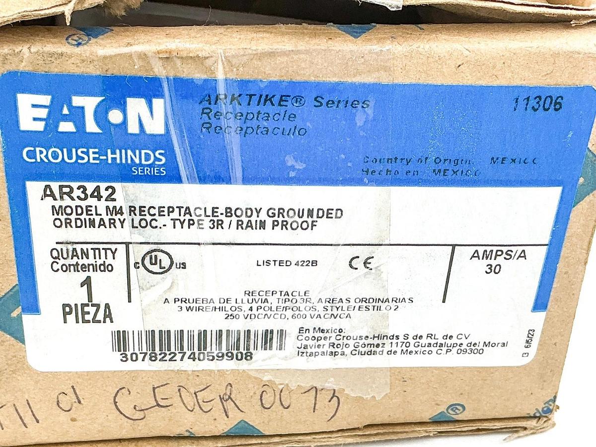 New Eaton Crouse-Hinds AR342 M4 Receptacle Body 4P 250/600V 30A