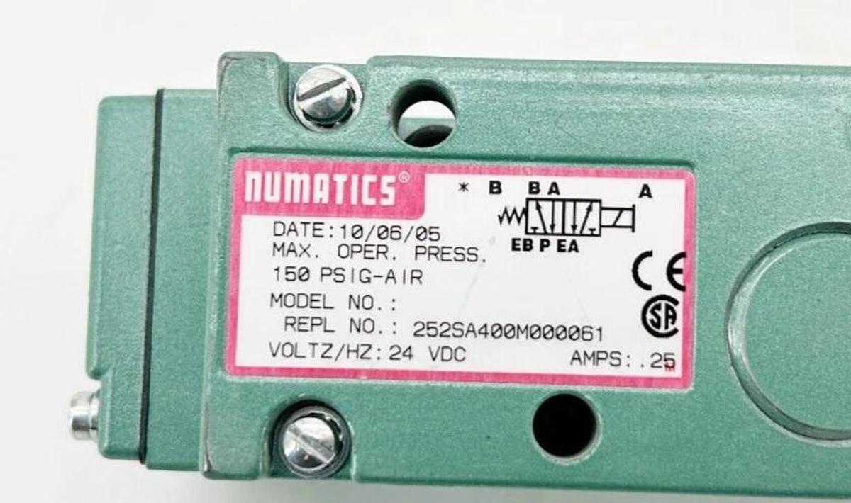 New Numatics 252SA400M000061 Solenoid Valve 24VDC Coil .25A