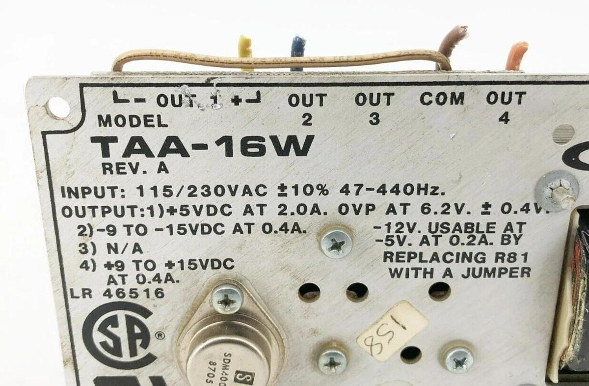 Used Condor TAA-16W Power Supply Input: 115/230VAC Output: ±5VDC 2A
