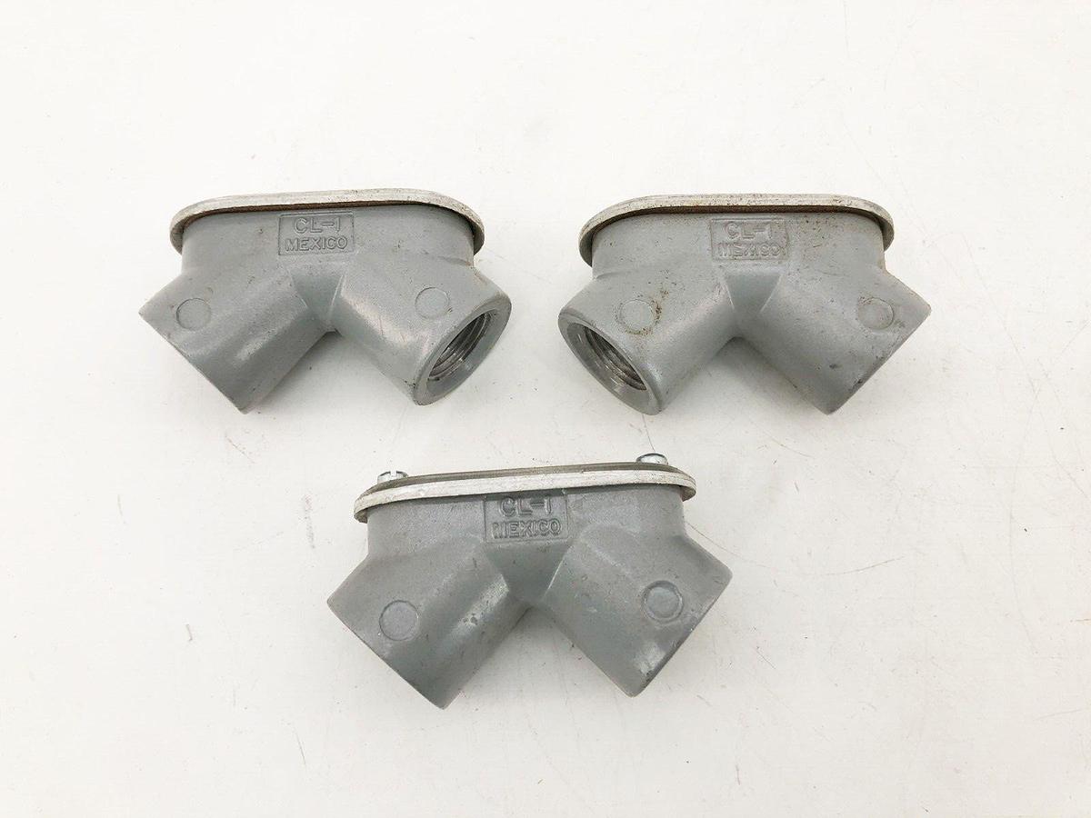 Lot of 3 New Killark CL-1 Pulling Elbows With Cover and Gasket 1/2" 90°
