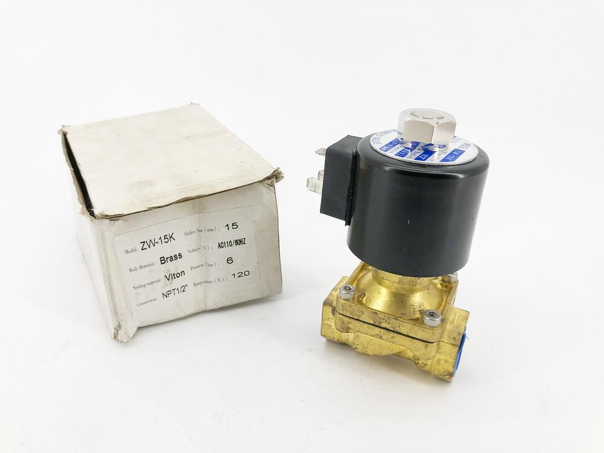 New ZW-15K Solenoid Valve AC110/60Hz 1/2"NPT Brass